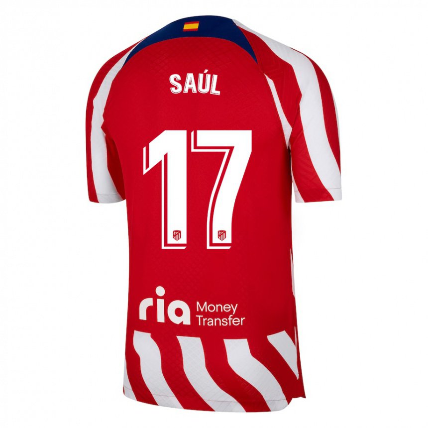 Enfant Maillot Saul Niguez #17 Rouge Blanc Bleu Tenues Domicile 2022/23 T-shirt Belgique