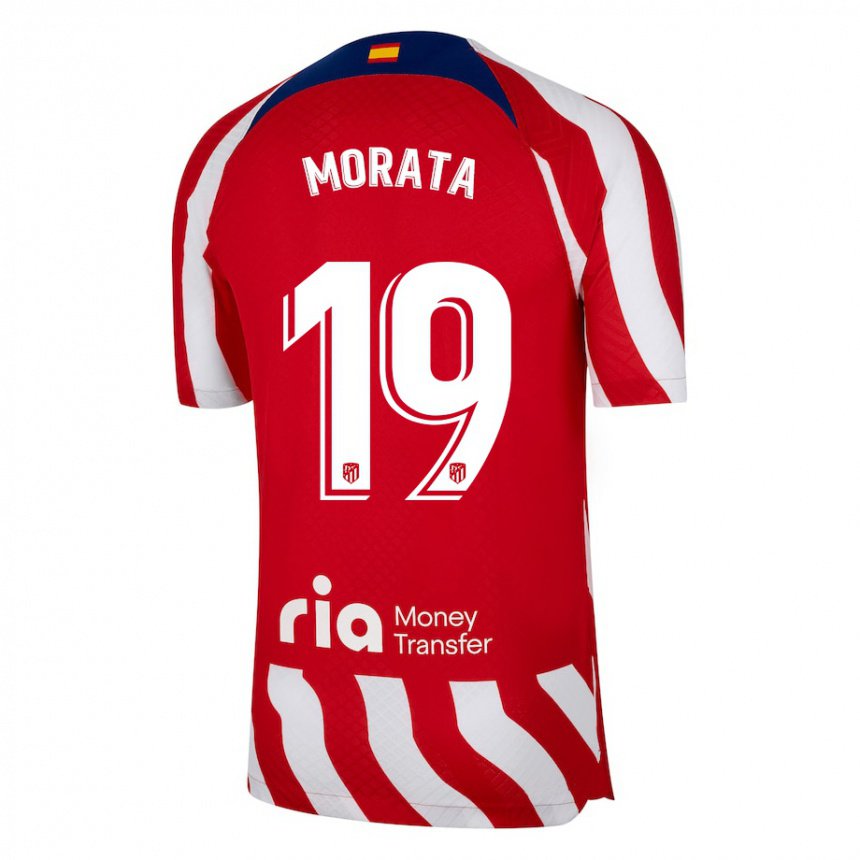 Enfant Maillot Alvaro Morata #19 Rouge Blanc Bleu Tenues Domicile 2022/23 T-shirt Belgique