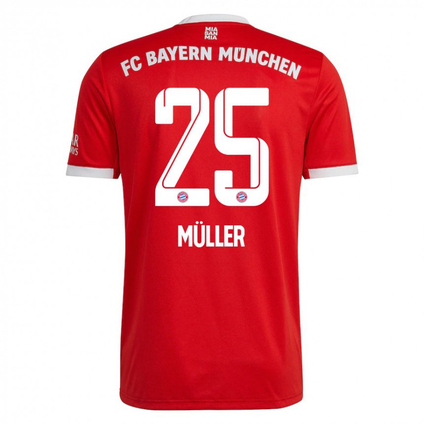 Enfant Maillot Thomas Muller #25 Neon Rouge Blanc Tenues Domicile 2022/23 T-shirt Belgique