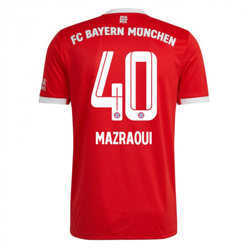 Enfant Maillot Noussair Mazraoui #40 Neon Rouge Blanc Tenues Domicile 2022/23 T-shirt Belgique