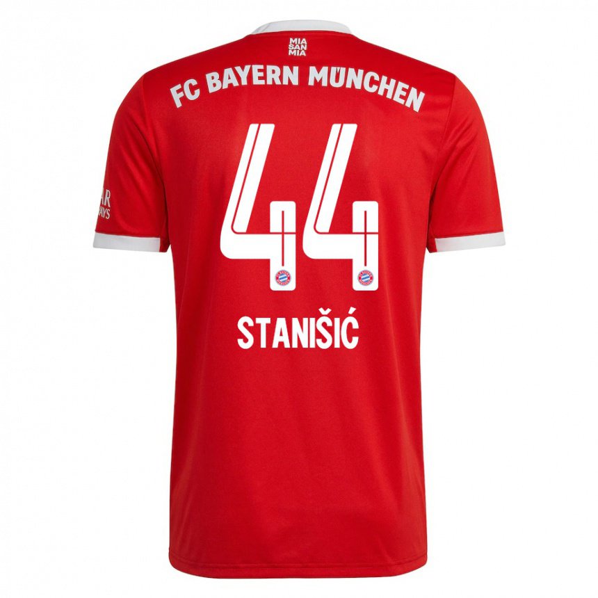 Enfant Maillot Josip Stanisic #44 Neon Rouge Blanc Tenues Domicile 2022/23 T-shirt Belgique