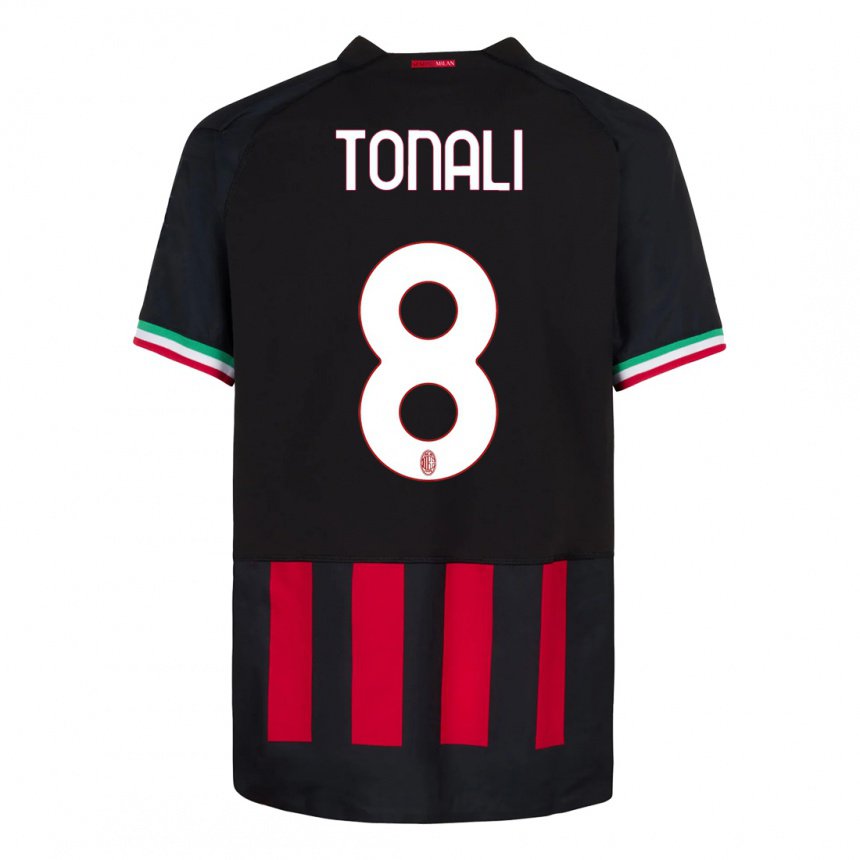 Enfant Maillot Sandro Tonali #8 Noir Rouge Tenues Domicile 2022/23 T-shirt Belgique