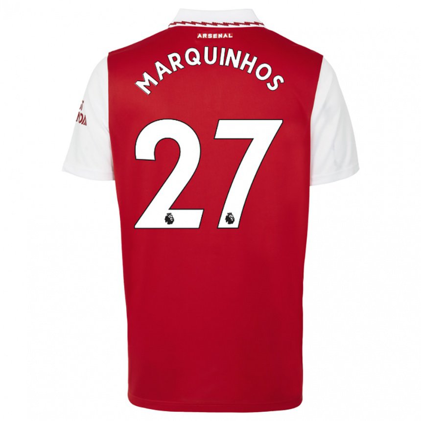 Enfant Maillot Marquinhos #27 Rouge Blanc Tenues Domicile 2022/23 T-shirt Belgique