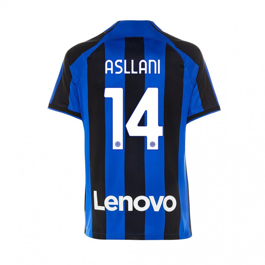 Enfant Maillot Kristjan Asllani #14 Bleu Royal Noir Tenues Domicile 2022/23 T-shirt Belgique