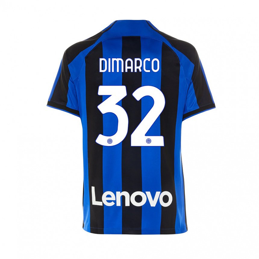 Enfant Maillot Federico Dimarco #32 Bleu Royal Noir Tenues Domicile 2022/23 T-shirt Belgique