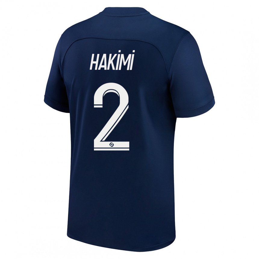 Enfant Maillot Achraf Hakimi #2 Bleu Foncé Rouge Tenues Domicile 2022/23 T-shirt Belgique
