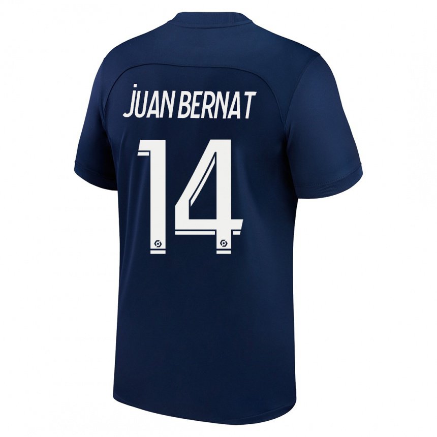 Enfant Maillot Juan Bernat #14 Bleu Foncé Rouge Tenues Domicile 2022/23 T-shirt Belgique