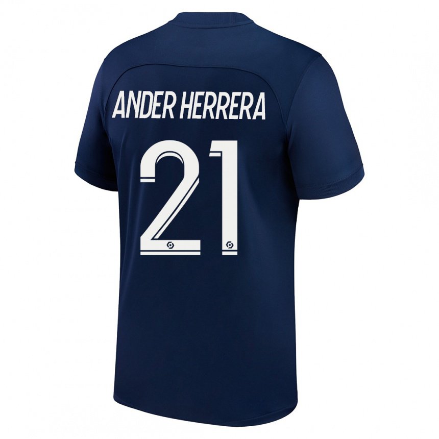 Enfant Maillot Ander Herrera #21 Bleu Foncé Rouge Tenues Domicile 2022/23 T-shirt Belgique