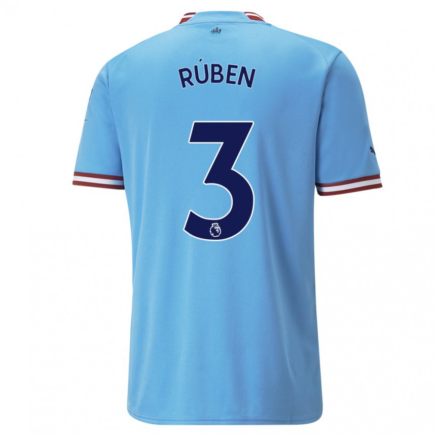 Enfant Maillot Ruben Dias #3 Bleu Rouge Tenues Domicile 2022/23 T-shirt Belgique