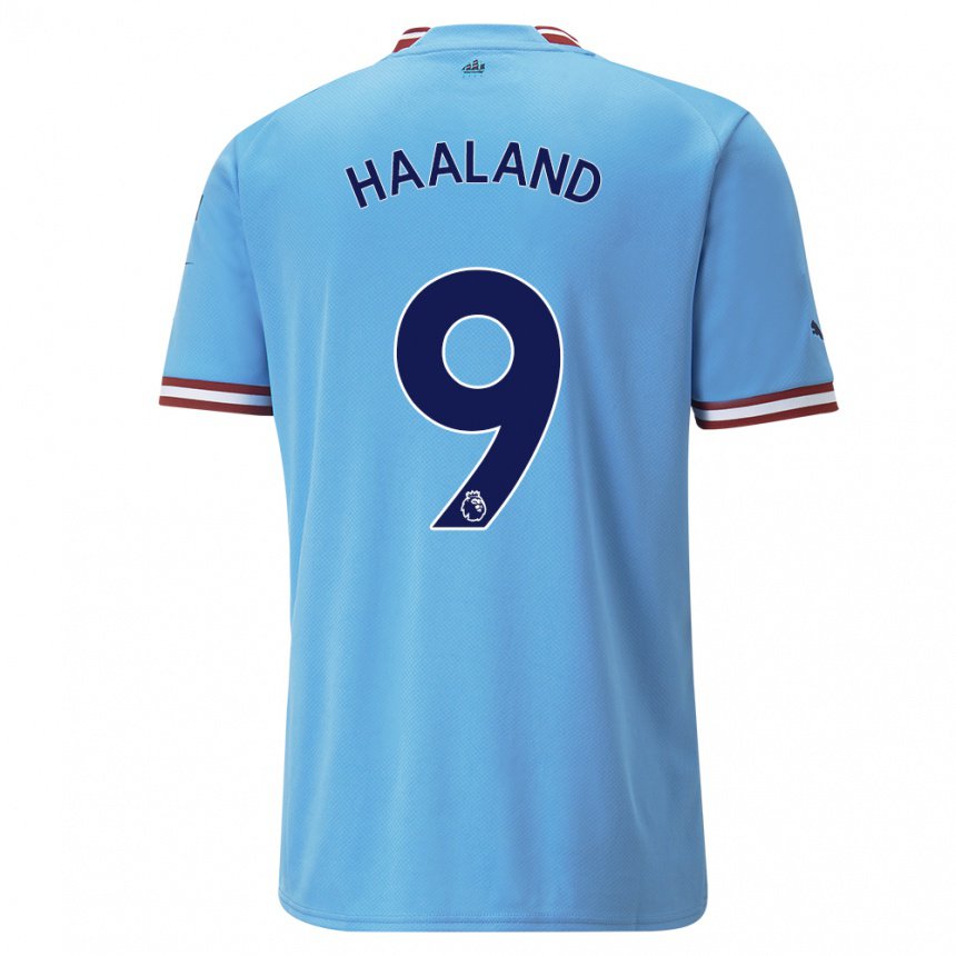 Enfant Maillot Erling Haaland #9 Bleu Rouge Tenues Domicile 2022/23 T-shirt Belgique
