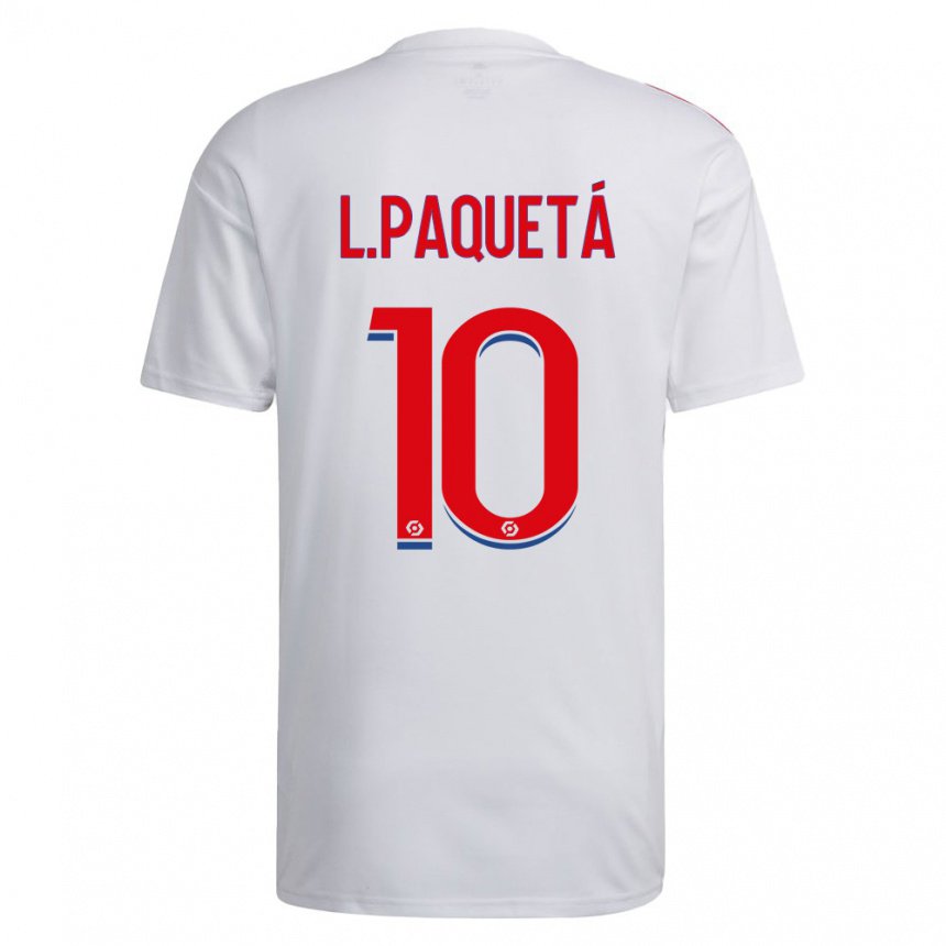Enfant Maillot Lucas Paqueta #10 Blanc Bleu Rouge Tenues Domicile 2022/23 T-shirt Belgique