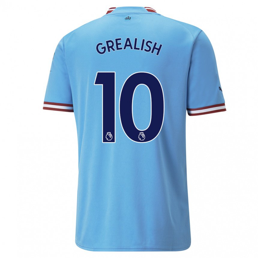 Enfant Maillot Jack Grealish #10 Bleu Rouge Tenues Domicile 2022/23 T-shirt Belgique