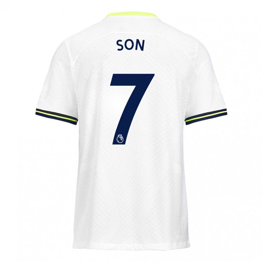 Enfant Maillot Heung-min Son #7 Blanc Vert Tenues Domicile 2022/23 T-shirt Belgique