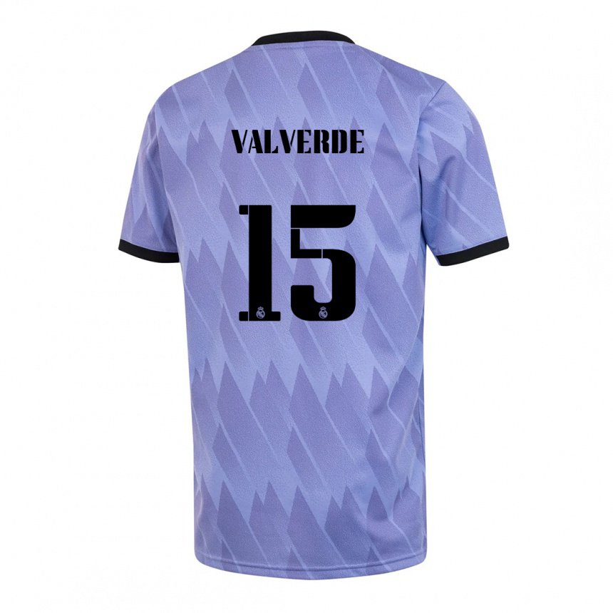 Enfant Maillot Federico Valverde #15 Violet Noir Tenues Extérieur 2022/23 T-shirt Belgique