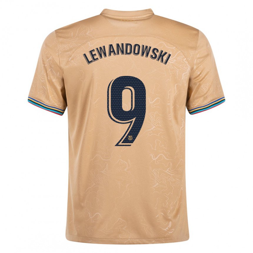 Kinder Robert Lewandowski #9 Gold Auswärtstrikot Trikot 2022/23 T-shirt Belgien