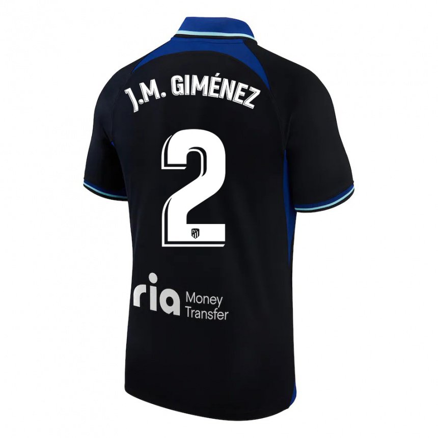Kinder Jose Maria Gimenez #2 Schwarz Weiß Blau Auswärtstrikot Trikot 2022/23 T-shirt Belgien
