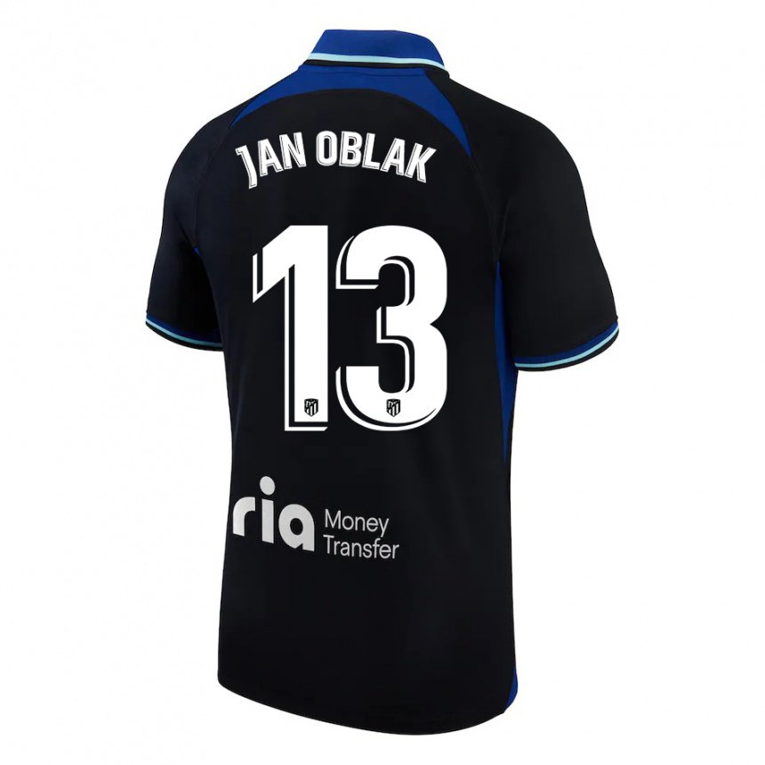 Enfant Maillot Jan Oblak #13 Noir Blanc Bleu Tenues Extérieur 2022/23 T-shirt Belgique
