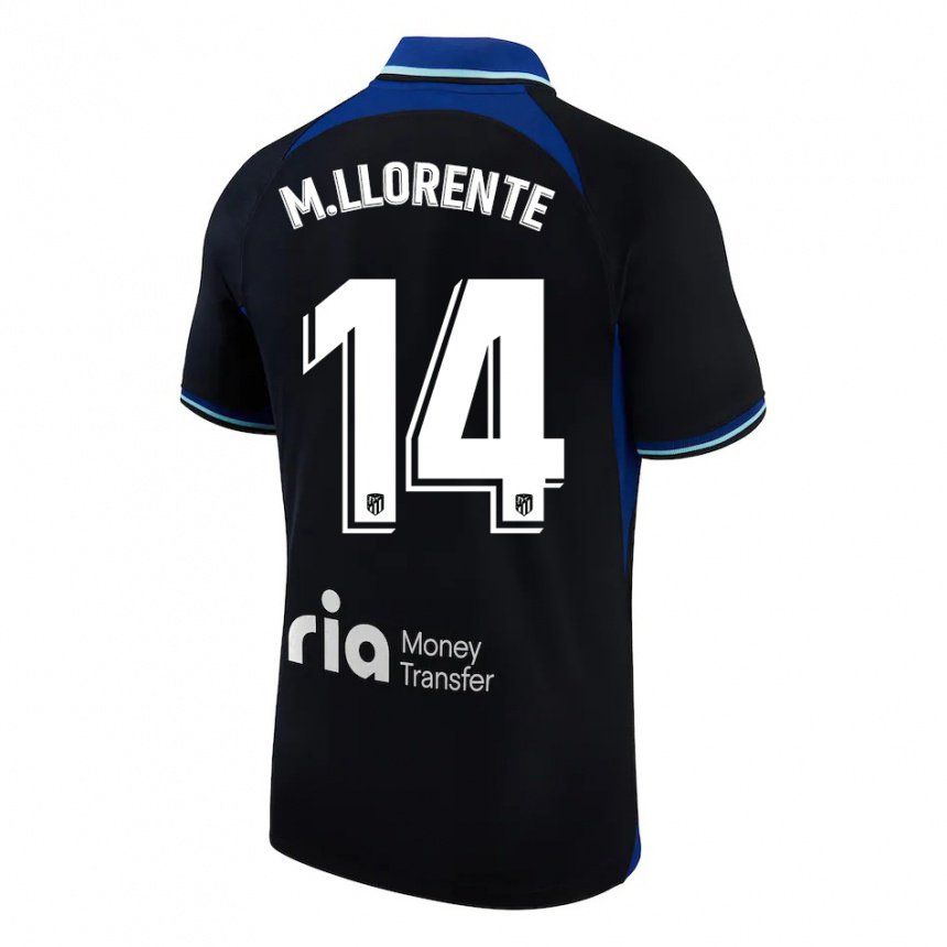 Kinder Marcos Llorente #14 Schwarz Weiß Blau Auswärtstrikot Trikot 2022/23 T-shirt Belgien