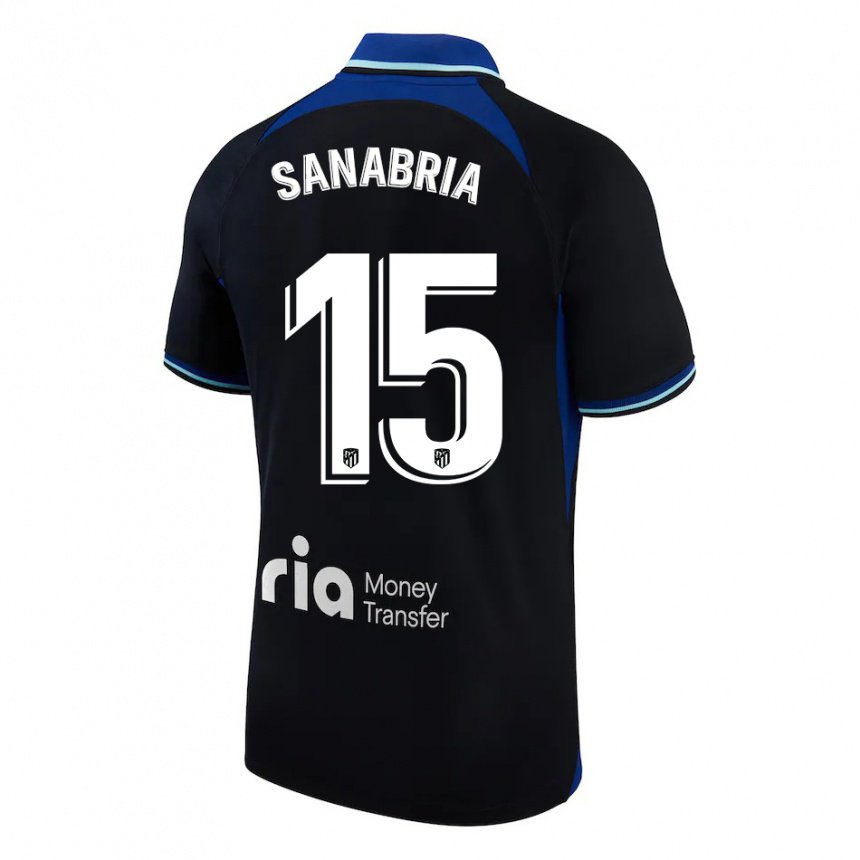 Kinder Juan Sanabria #15 Schwarz Weiß Blau Auswärtstrikot Trikot 2022/23 T-shirt Belgien