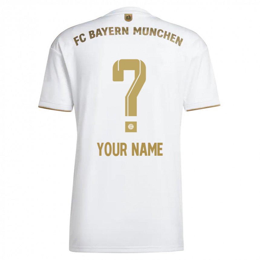 Enfant Maillot Votre Nom #0 Blanc Or Tenues Extérieur 2022/23 T-shirt Belgique
