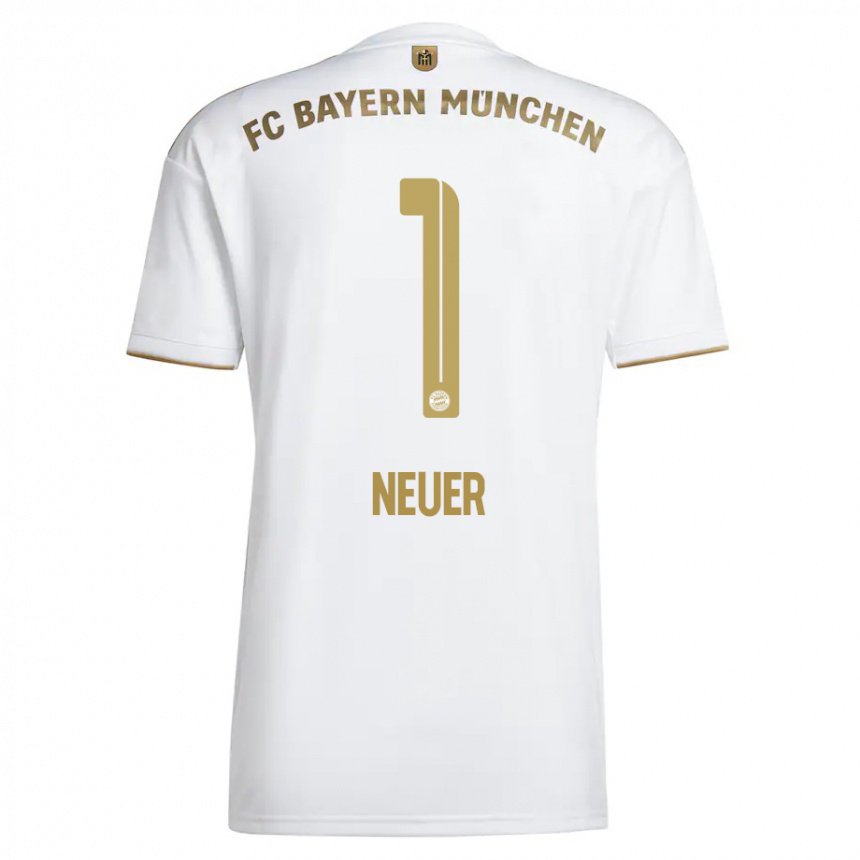 Kinder Manuel Neuer #1 Weißes Gold Auswärtstrikot Trikot 2022/23 T-shirt Belgien