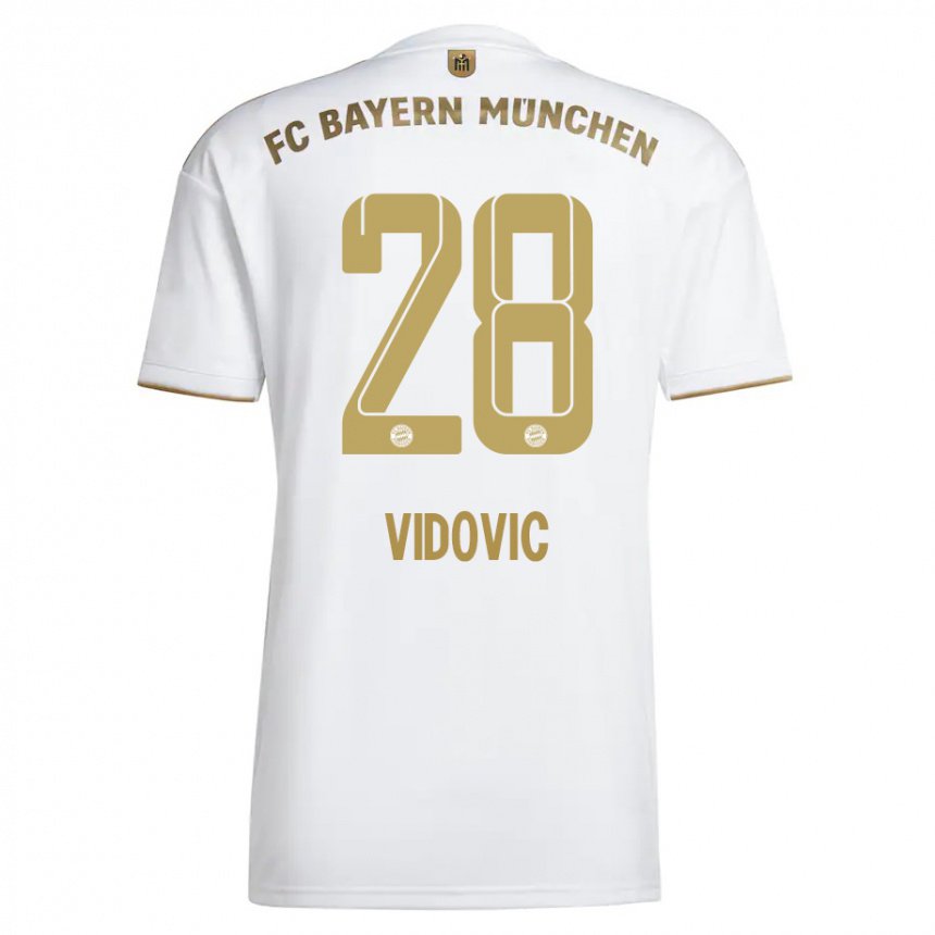 Enfant Maillot Gabriel Vidovic #28 Blanc Or Tenues Extérieur 2022/23 T-shirt Belgique