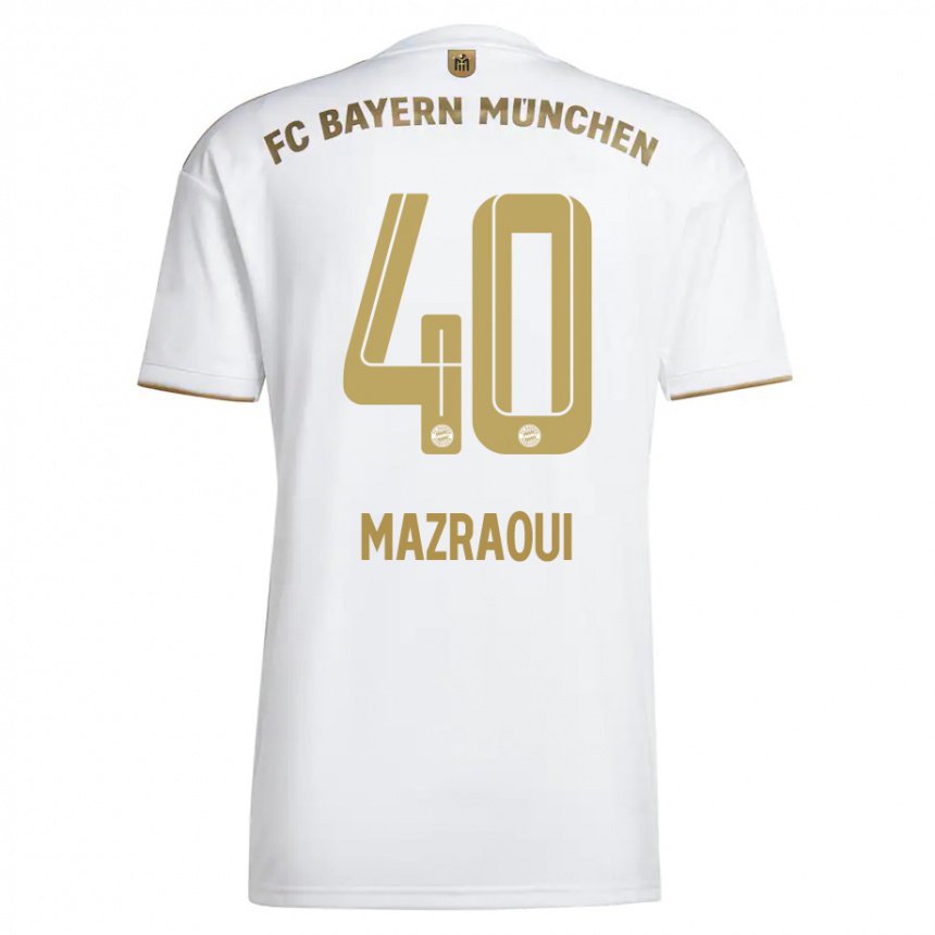 Enfant Maillot Noussair Mazraoui #40 Blanc Or Tenues Extérieur 2022/23 T-shirt Belgique