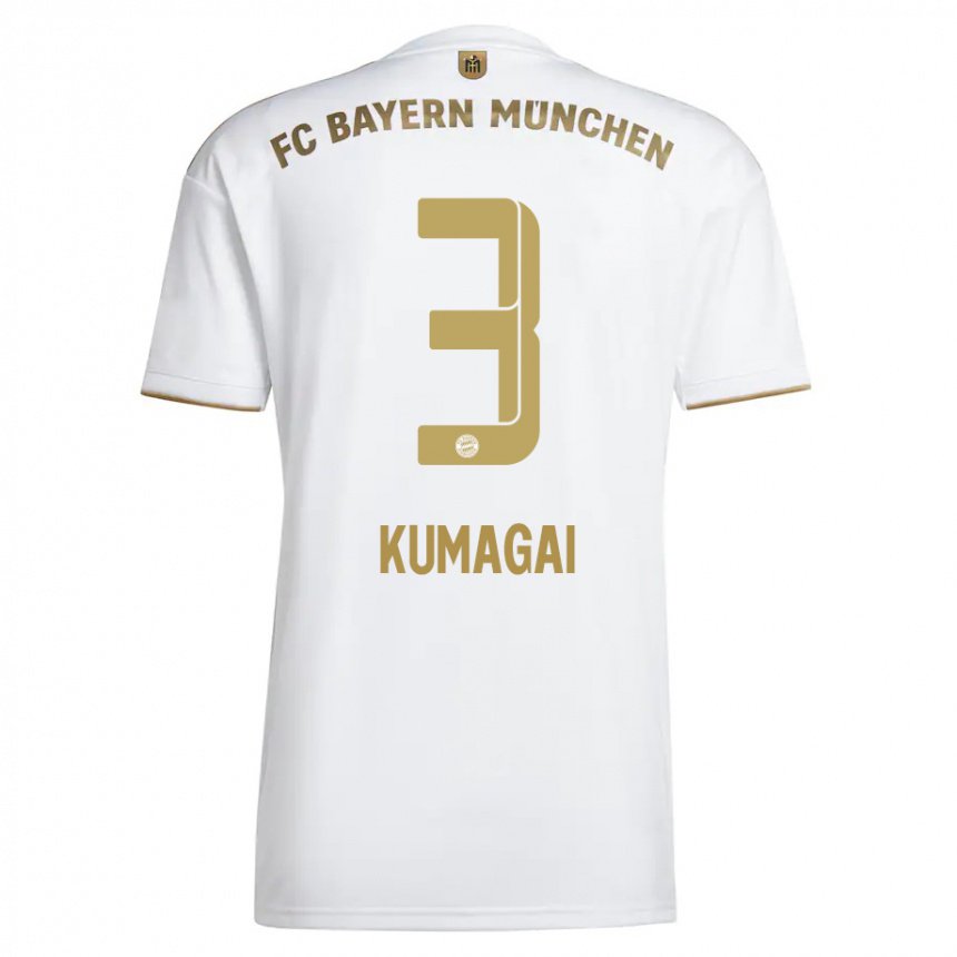 Enfant Maillot Saki Kumagai #3 Blanc Or Tenues Extérieur 2022/23 T-shirt Belgique