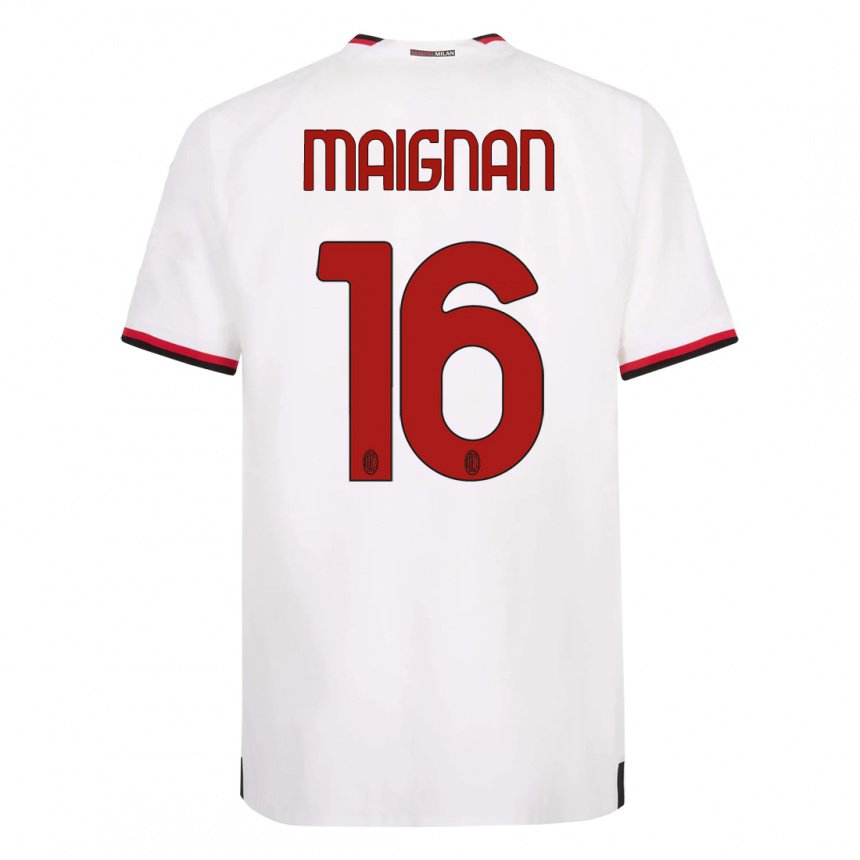 Enfant Maillot Mike Maignan #16 Blanc Rouge Tenues Extérieur 2022/23 T-shirt Belgique