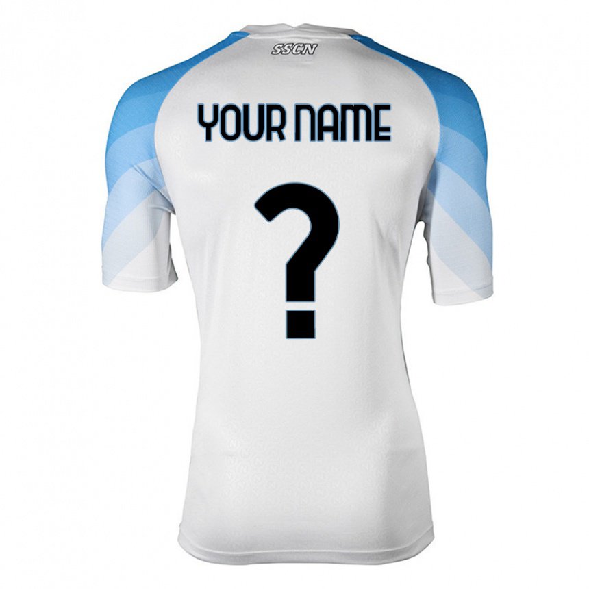 Enfant Maillot Votre Nom #0 Blanc Bleu Ciel Tenues Extérieur 2022/23 T-shirt Belgique