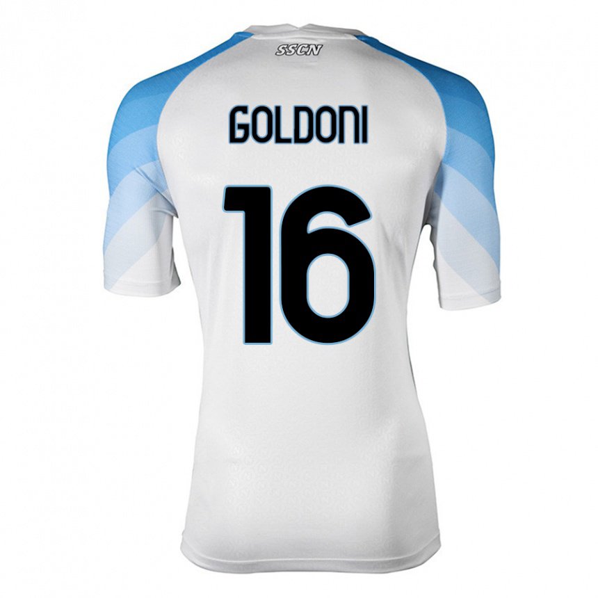 Enfant Maillot Eleonora Goldoni #16 Blanc Bleu Ciel Tenues Extérieur 2022/23 T-shirt Belgique