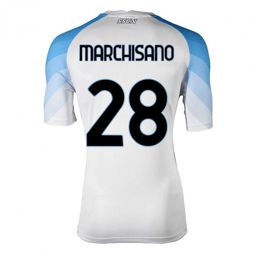 Kinder Matteo Marchisano #28 Weiß Himmelblau Auswärtstrikot Trikot 2022/23 T-shirt Belgien