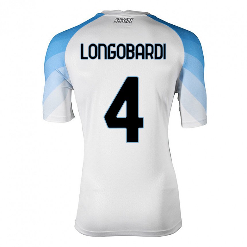 Enfant Maillot Salvatore Longobardi #4 Blanc Bleu Ciel Tenues Extérieur 2022/23 T-shirt Belgique