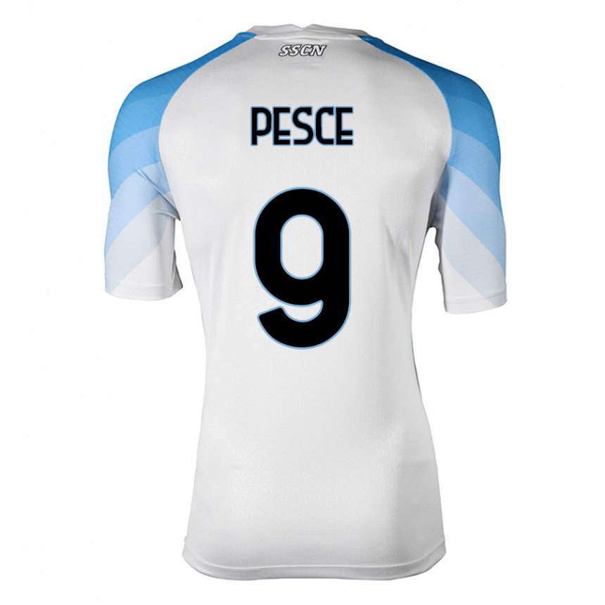 Enfant Maillot Antonio Pesce #9 Blanc Bleu Ciel Tenues Extérieur 2022/23 T-shirt Belgique