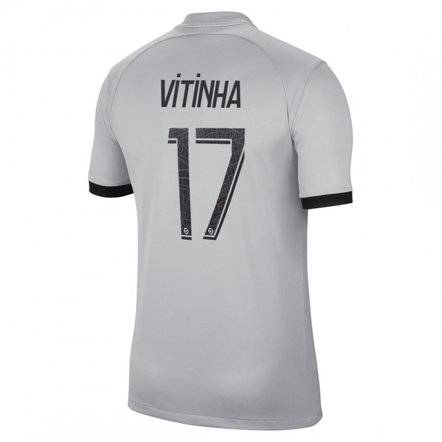 Kinder Vitinha #17 Grau Auswärtstrikot Trikot 2022/23 T-shirt Belgien