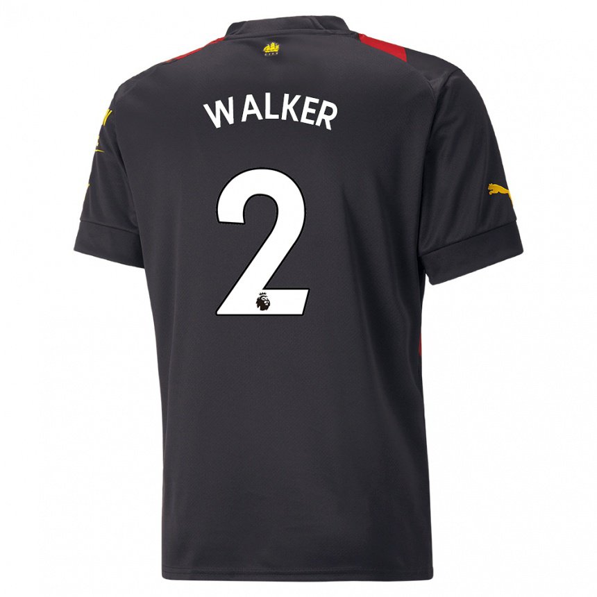 Kinder Kyle Walker #2 Schwarz Rot Auswärtstrikot Trikot 2022/23 T-shirt Belgien