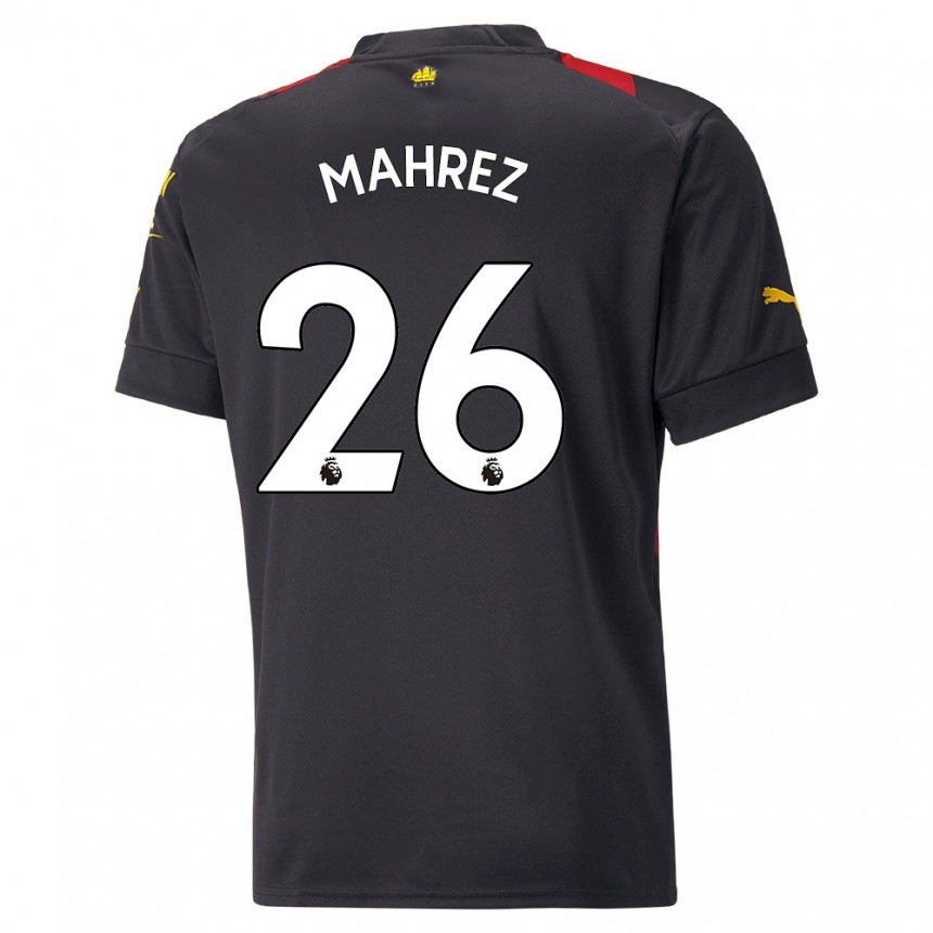Kinder Riyad Mahrez #26 Schwarz Rot Auswärtstrikot Trikot 2022/23 T-shirt Belgien