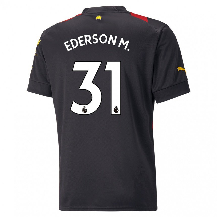 Kinder Ederson Moraes #31 Schwarz Rot Auswärtstrikot Trikot 2022/23 T-shirt Belgien