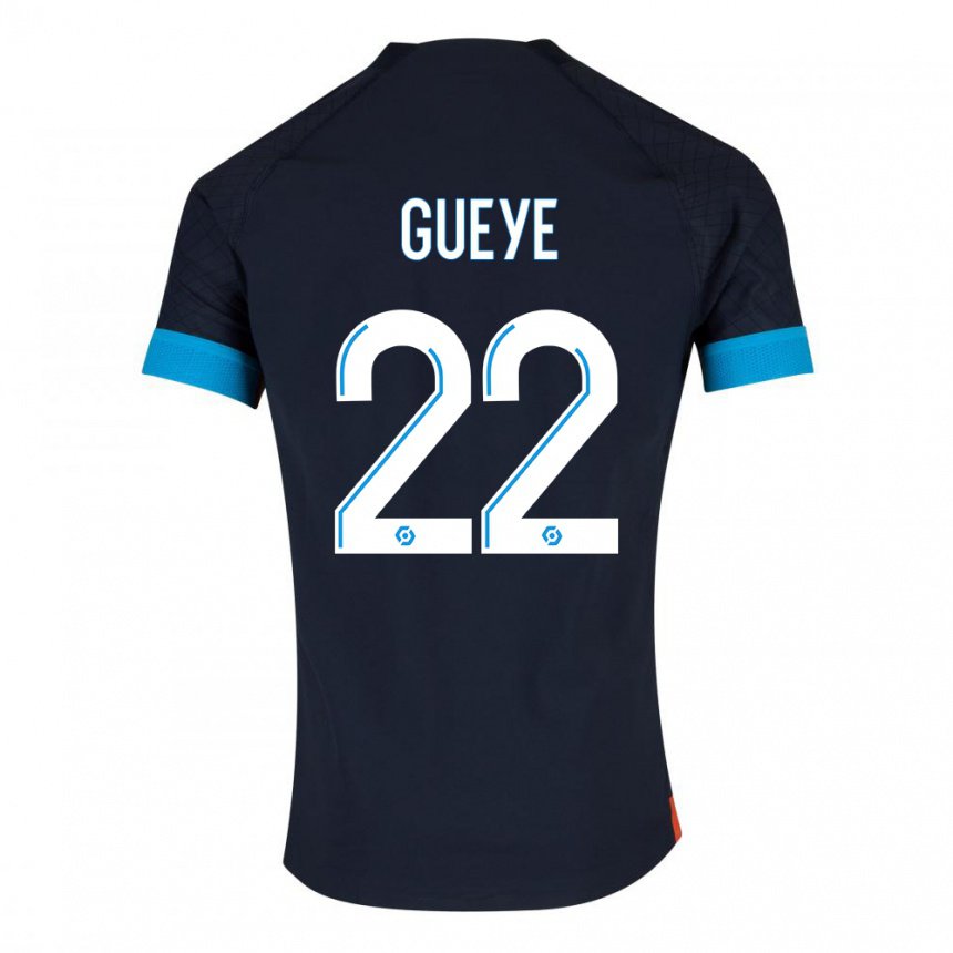 Enfant Maillot Pape Gueye #22 Olympique Noir Tenues Extérieur 2022/23 T-shirt Belgique