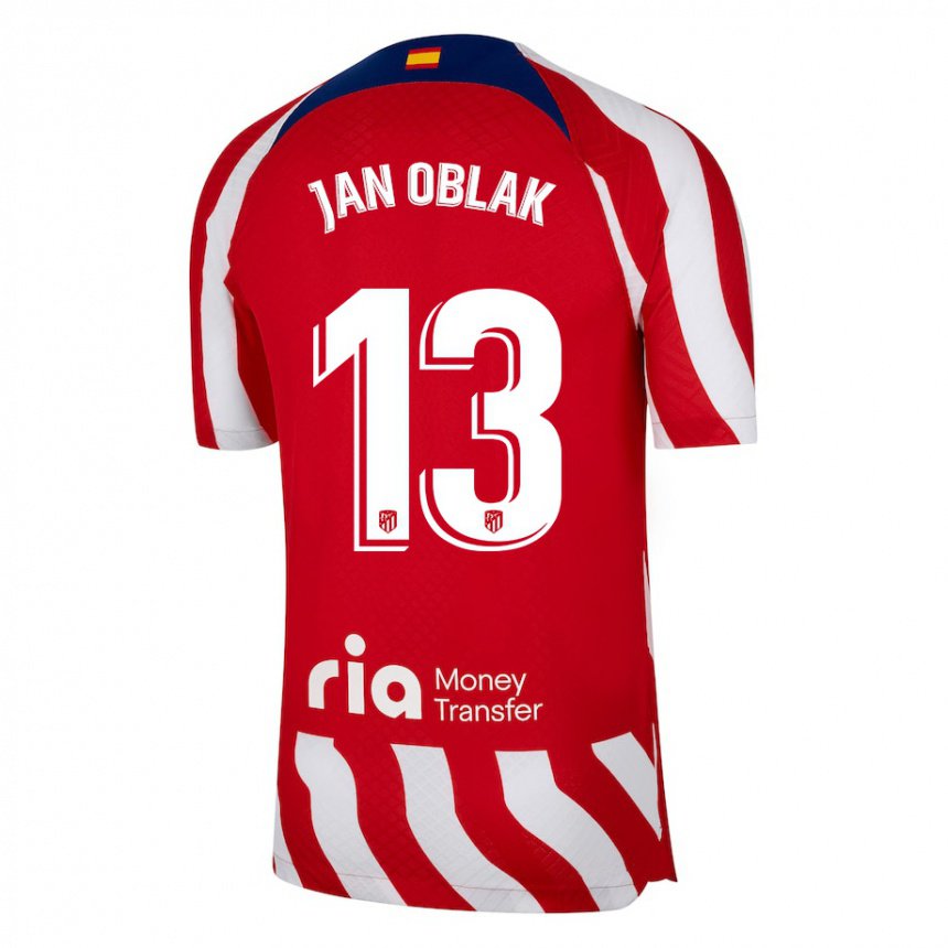 Homme Maillot Jan Oblak #13 Rouge Blanc Bleu Tenues Domicile 2022/23 T-shirt Belgique