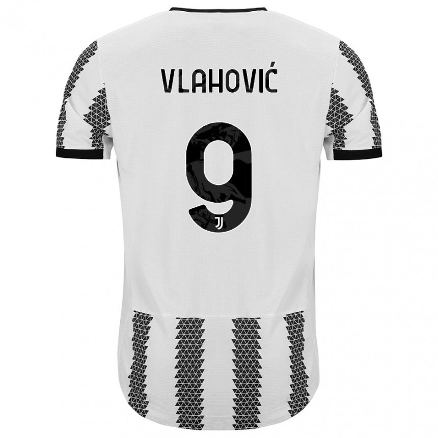 Homme Maillot Dusan Vlahovic #9 Blanc Noir Tenues Domicile 2022/23 T-shirt Belgique