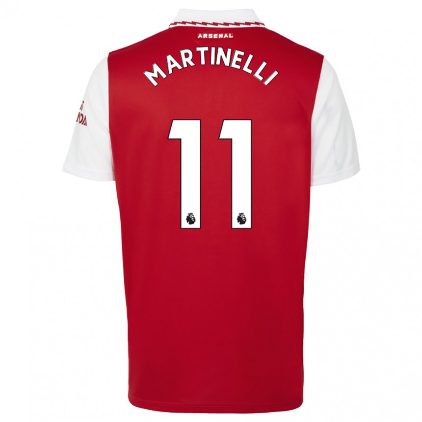 Homme Maillot Gabriel Martinelli #11 Rouge Blanc Tenues Domicile 2022/23 T-shirt Belgique