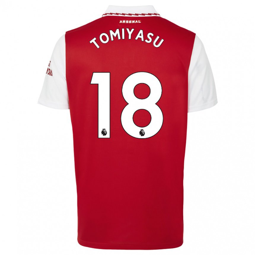 Herren Takehiro Tomiyasu #18 Rot Weiß Heimtrikot Trikot 2022/23 T-shirt Belgien