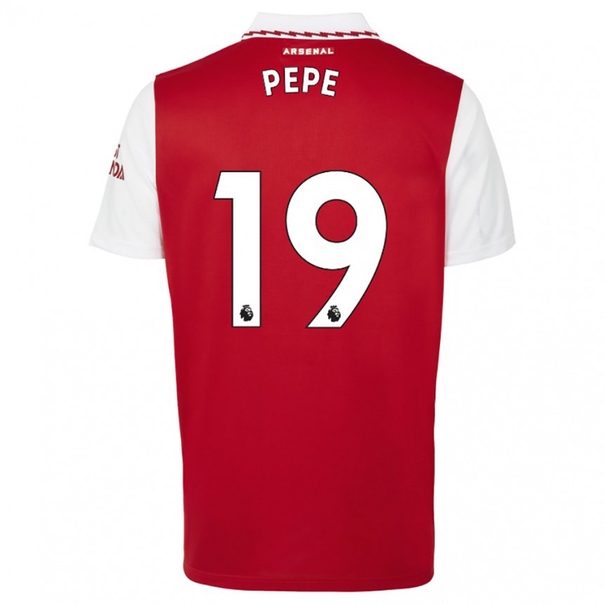 Homme Maillot Nicolas Pepe #19 Rouge Blanc Tenues Domicile 2022/23 T-shirt Belgique