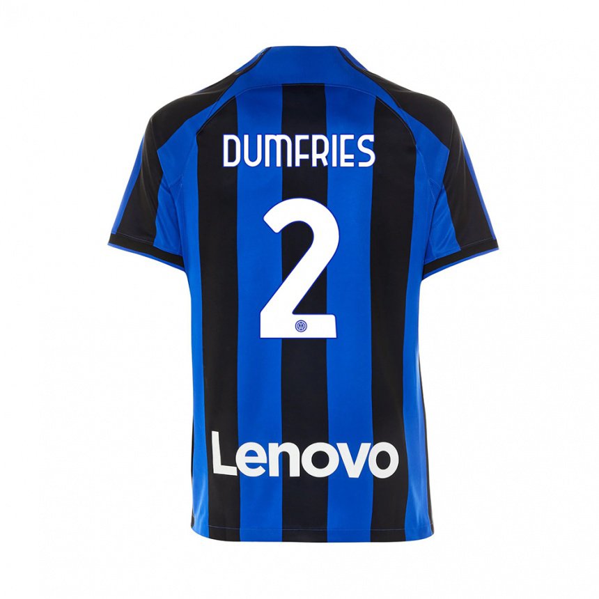 Homme Maillot Denzel Dumfries #2 Bleu Royal Noir Tenues Domicile 2022/23 T-shirt Belgique