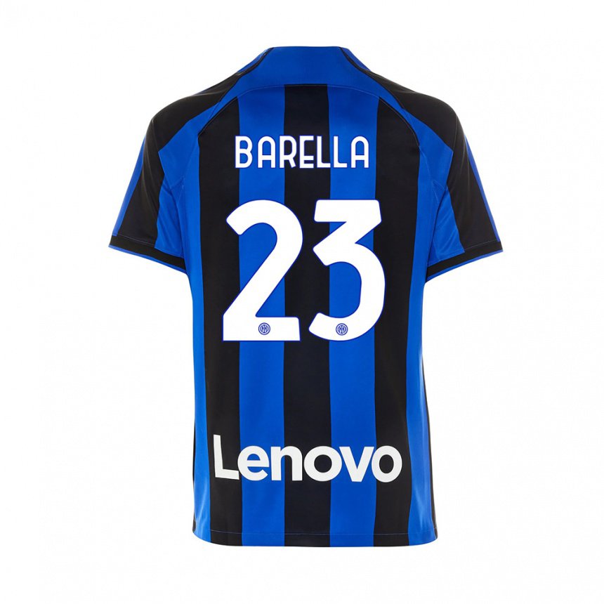 Homme Maillot Nicolo Barella #23 Bleu Royal Noir Tenues Domicile 2022/23 T-shirt Belgique