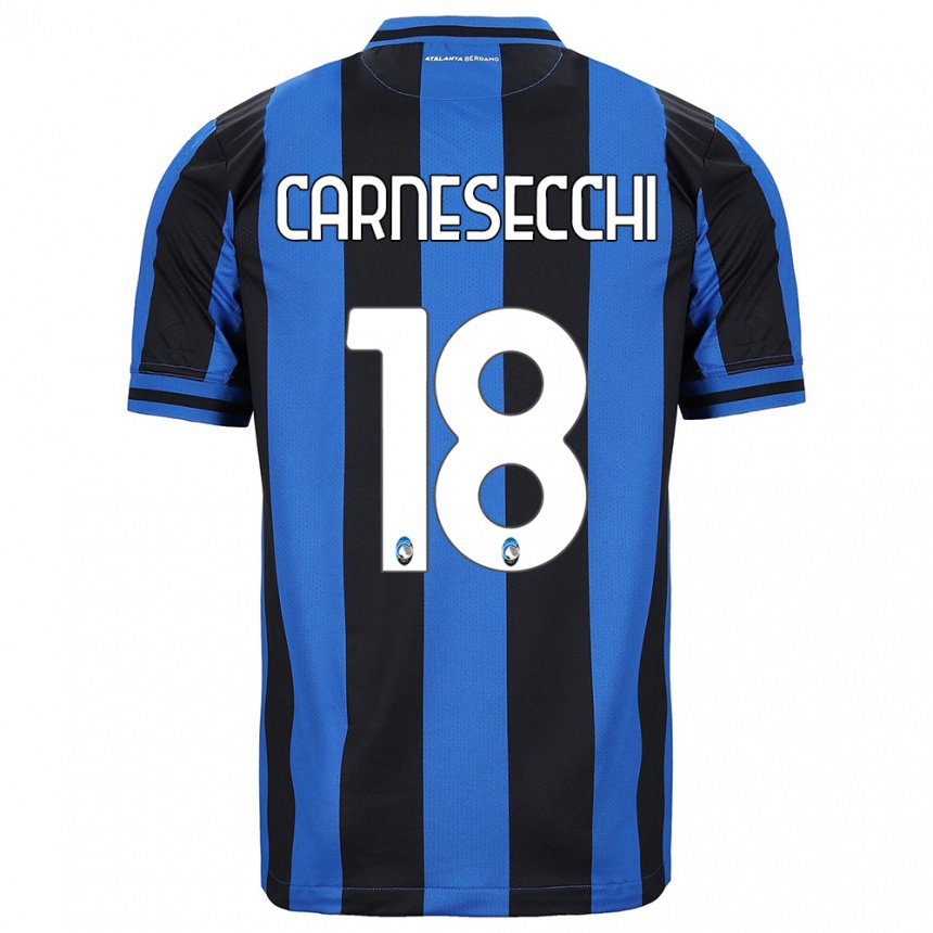 Homme Maillot Marco Carnesecchi #18 Bleu Noir Tenues Domicile 2022/23 T-shirt Belgique