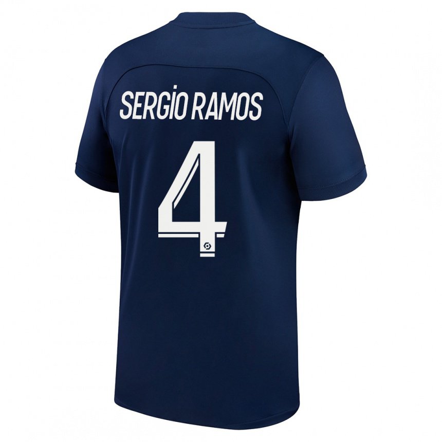 Homme Maillot Sergio Ramos #4 Bleu Foncé Rouge Tenues Domicile 2022/23 T-shirt Belgique