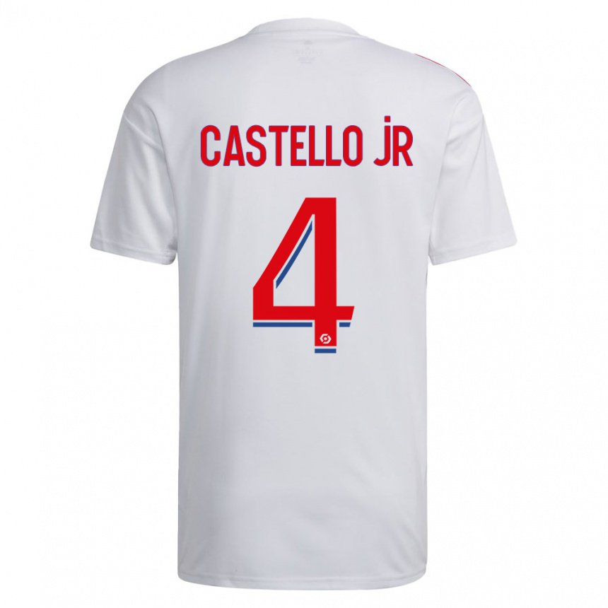 Homme Maillot Castello Lukeba #4 Blanc Bleu Rouge Tenues Domicile 2022/23 T-shirt Belgique