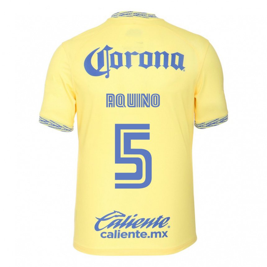 Homme Maillot Pedro Aquino #5 Jaune Citron Tenues Domicile 2022/23 T-shirt Belgique
